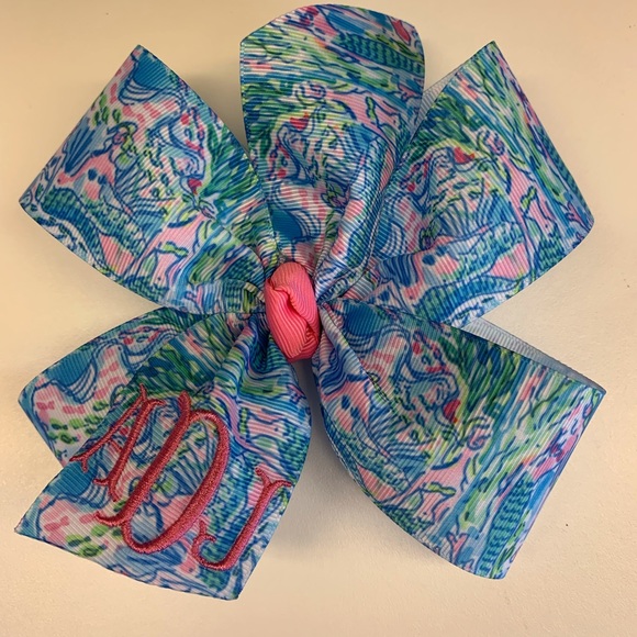 Any Initials,  Large Hair Bow with Monogram - Picture 3 of 8